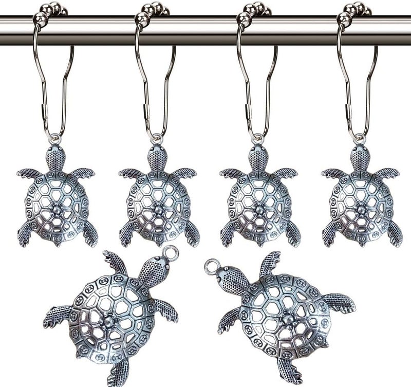 Aimoye Sea Turtles Shower Curtain Hooks Rings - Silver Metal Shower Hooks for Shower Curtain, Rust Proof Shower Curain Hooks Clips Bathroom Accessories Set, Ocean Tropical Beach Theme Bathroom Decor - Image 1